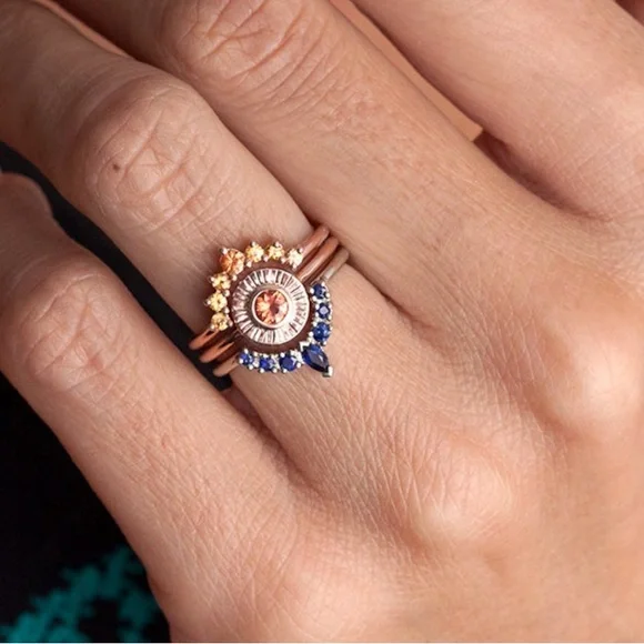 Rose Gold Sunburst 3 Piece Ring - Picture 4 of 12
